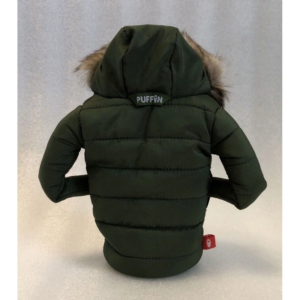 Puffin drinkwear Drink Parka Jacket Koozie The Pahka Olive Green w/ Fur Hood NEW